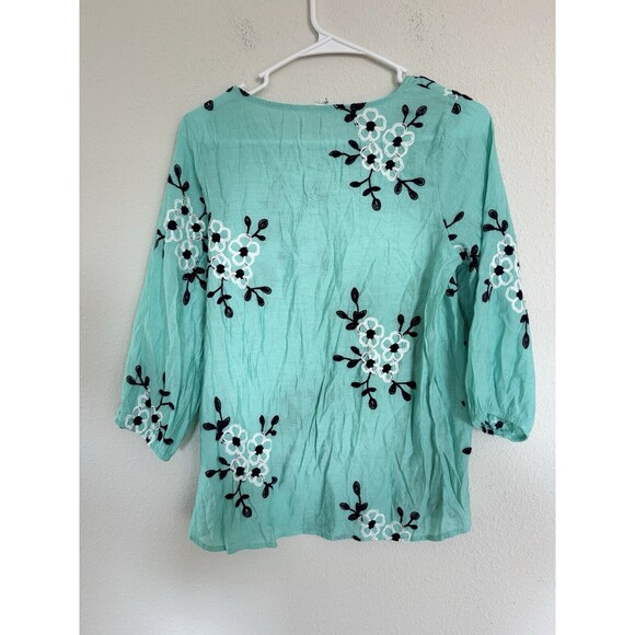 Anthropologie Kindred Blue Floral Embroidered Tunic Top Size PS Feminine Classic - Picture 2 of 5